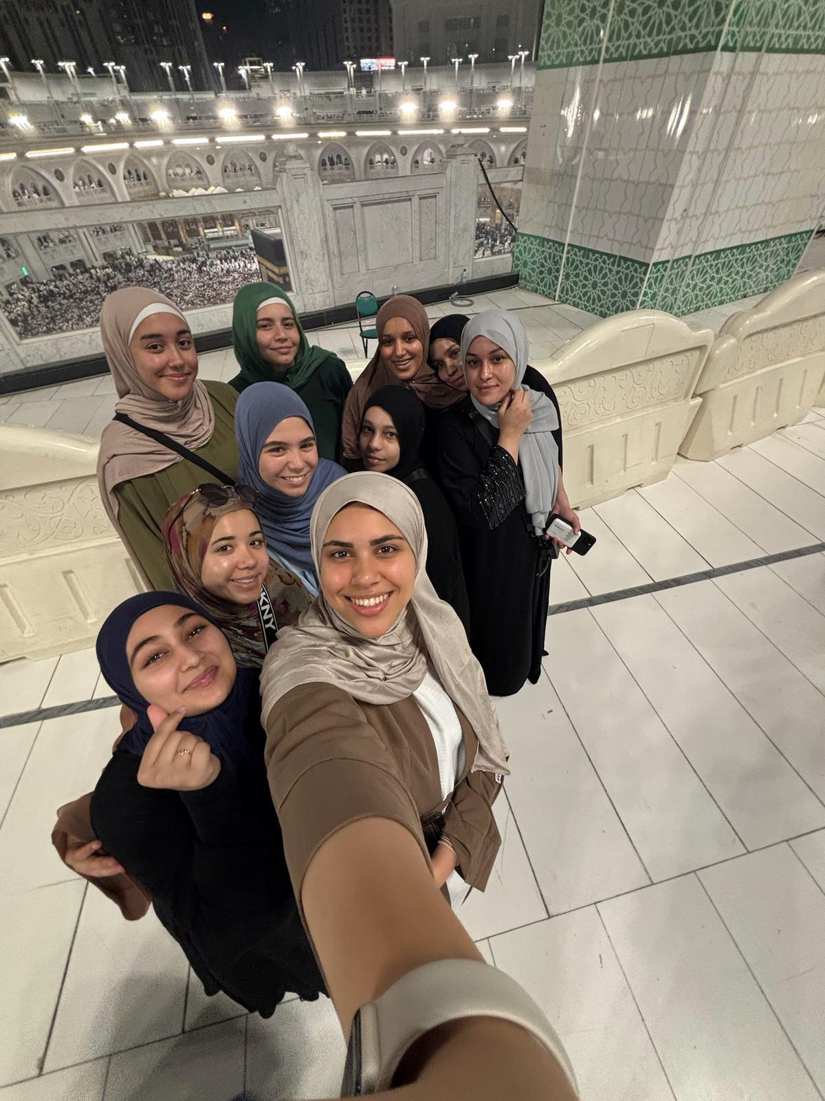 Travellers together at Masjid al-Haram in Makkah